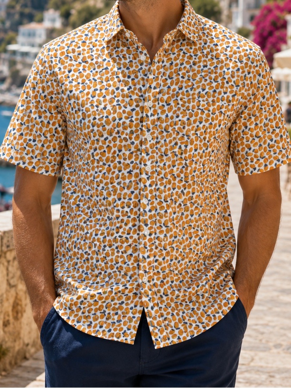 Pronto Uomo Citrus Print 100% Cotton Short Sleeve Button-Down Shirt XL NWOT